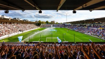 Från Curva Nordahl - Norrköpings supporterläktare under fotbollsmatchen i Allsvenskan mellan Norrköping och Hammarby den 13 augusti 2018 i Norrköping.