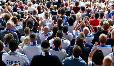 Publik på Curva Nordahl under fotbollsmatchen i Allsvenskan mellan Norrköping och Hammarby den 13 augusti 2018 i Norrköping.